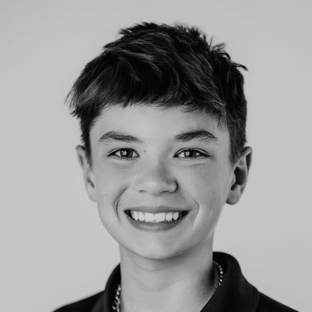 black and white close-up school portrait of a boy, Denver Colorado