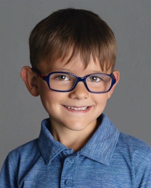 school portrait of a boy in glasses and a blue polo, Parker Colorado